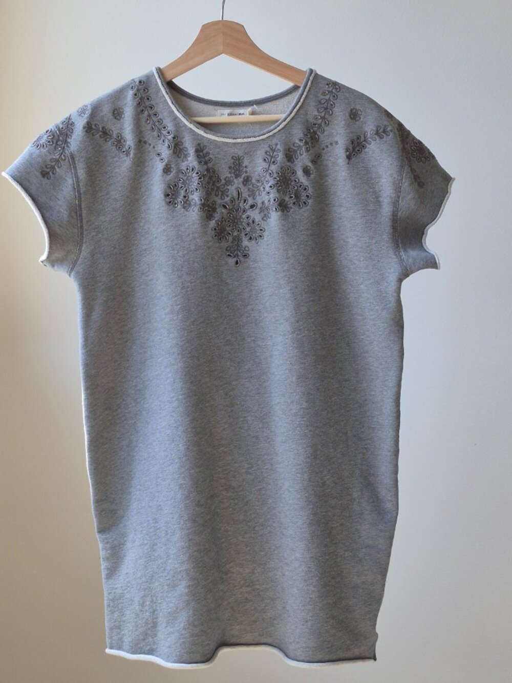 rag & bone/JEAN Sweatshirt Dress Women’s L Gray Embroidered Eyelet Tunic Mini